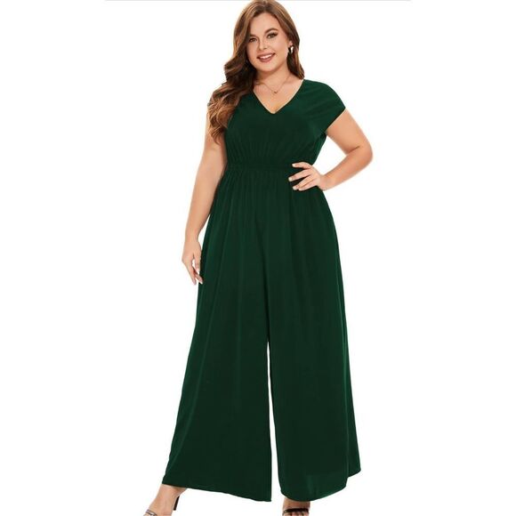 NEW Green Jumpsuit V Neck Wide Legs Romper 3X - Picture 1 of 6
